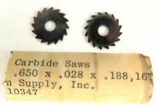 2 Solid Carbide Slotting Jeweler Blade Saws .650 x.028 x.188 Watchmaker Lathe picture