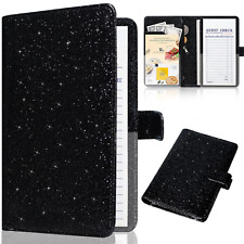 Leather Waitress Book Organizer-Server Wallet with Zipper Pocket (Glitter Black) picture