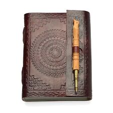 Handcrafted Mandala Embossed Texture Genuine Leather Journal with Wooden Pen picture