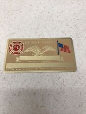 New Vintage SSN Social Security Card Metal USA Gold Fire Fighters EMT picture