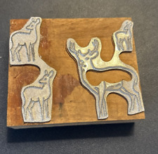 Buck and three does - deer -- vintage letterpress printing block picture