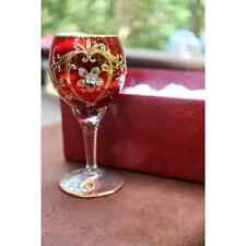 Vintage Murano Glass Wine Goblet Gold Leaf Italian Ruby Red Flower picture
