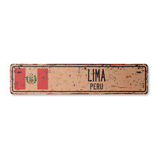 LIMA PERU Vintage Street Sign Peruvian flag city country road wall rustic gift picture