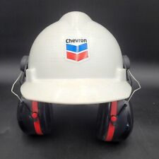 Vintage 1986 White MSA Mine Safety Hard Hat Chevron Logo Gas Oil w/Peltor Muffs picture