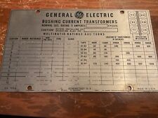 Vintage General Electric Bushing Current Transformer ID Name Plate Advertising picture