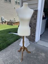 Vintage Dress Form Female Mannequin Adjustable Height Wood Base Small picture