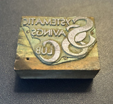 Systematic Savings Club -- vintage letterpress printing block - banking, finance picture