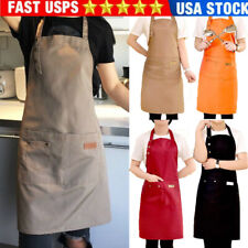 Unisex Cooking Aprons Kitchen Restaurant Chef Bib Apron Dress with 2 Big Pockets picture