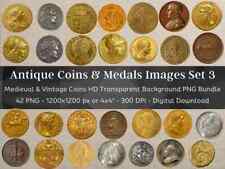 Antient Coin Vintage Gold & Silver Dollar Franc Images Download for Print Set 3 picture