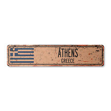 ATHENS GREECE Vintage Street Sign Greek Grecian flag city country road rustic picture
