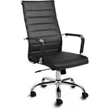 Ergonomic Black Ribbed PU Leather High Back Executive Computer Desk Office Task picture
