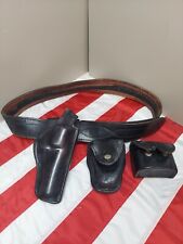Vintage Police Full Leather Duty Belt Safariland Holster Cuff Speed loader Large picture