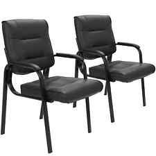 2PCS Leather Guest Chairs Black Waiting Room Office Desk Side Chairs Reception picture