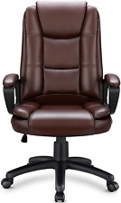Heavy Duty Leather Office Rolling Computer Chair Executive Desk High Back Brown picture