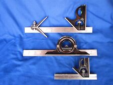 STARRETT & UNION Tool 4Pc Machinist Squares & Center & Protractor, Vintage, Nice picture