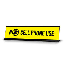 No Cell Phone Use Yellow Black Frame, Desk Sign (2 x 8
