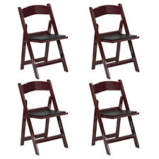 4 Mahogany Resin Folding Chair Commercial Stackable Wedding Chair w/Padded Seat picture