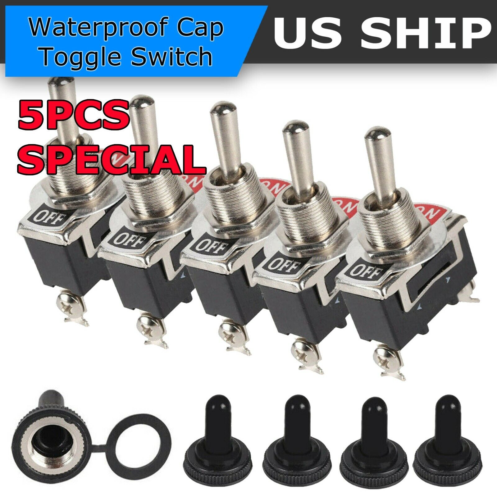 5X Toggle SWITCH ON/OFF Heavy Duty 15A 250V SPST 2 Terminal Car Boat Waterproof 