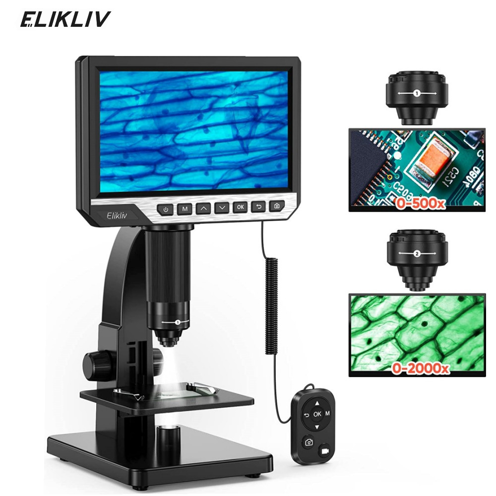 Elikliv 7'' LCD Digital Microscop 2000X Biological Microscope & Remote Control