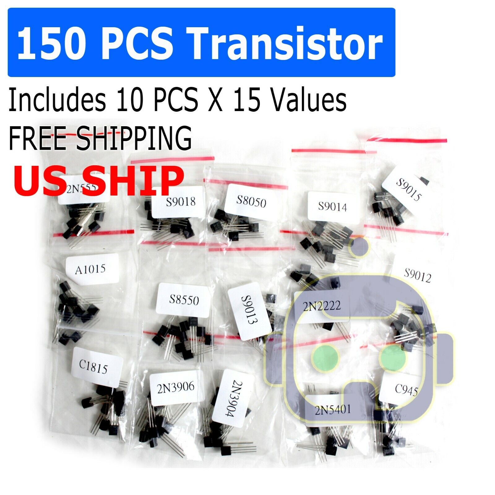 150pcs 15Types Transistor TO-92 Assortment Kit C1815 2N5551 S9018 S9013 C945