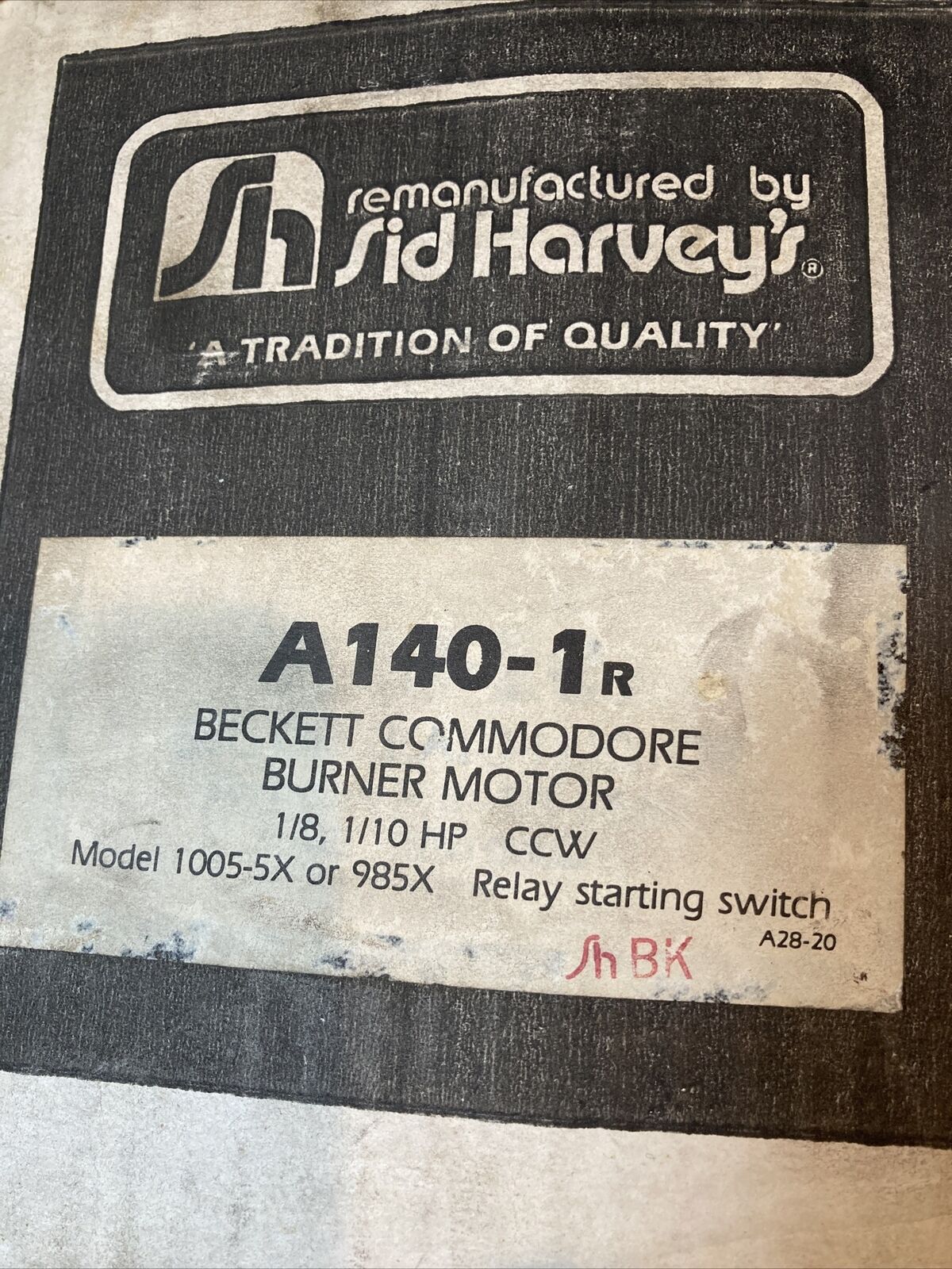 Sid Harveys Becket Commodore Rebuilt Motor A140-1R 1/8HP CCW 115V 1725 RPM