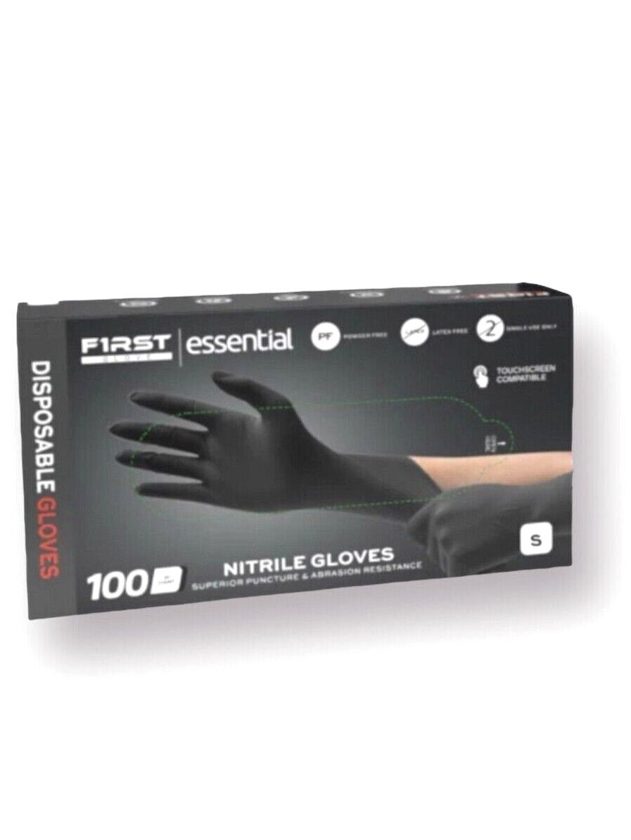 First Glove Black Nitrile Light Industrial Disposable Gloves 3 Mil, Latex Free