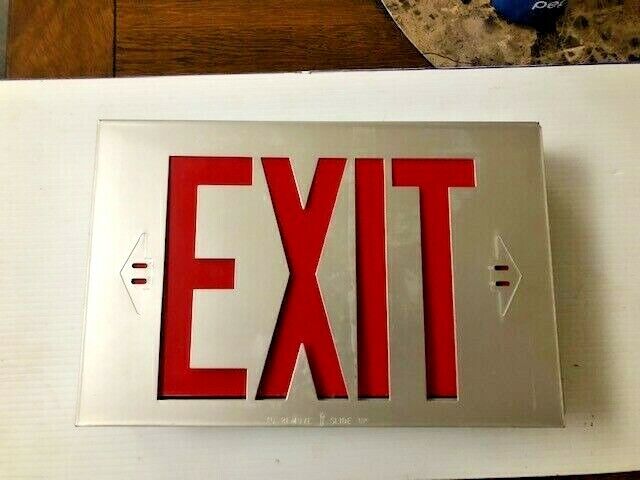 Vintage Electric Exit Sign NOS Unused Two Sided Aluminum