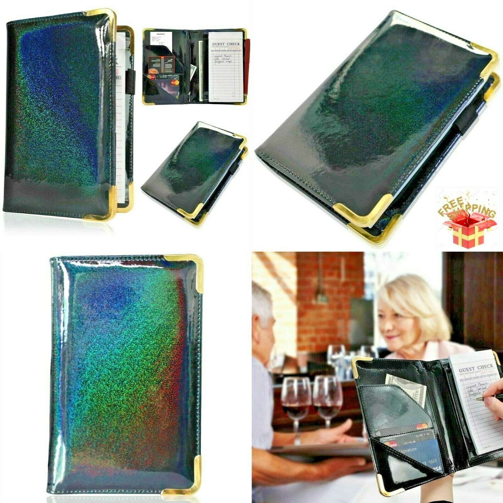 Server Books for Waitress - Glitter Leather Waiter Book Server Wallet with Zi...