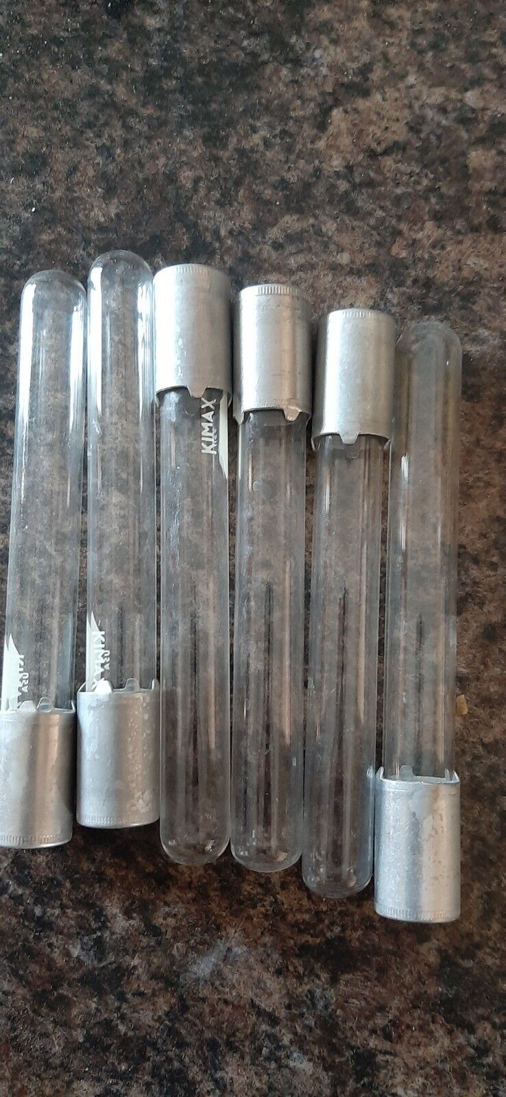 Vintage Kimax 6 inch Test Tube lot of 6 with caps