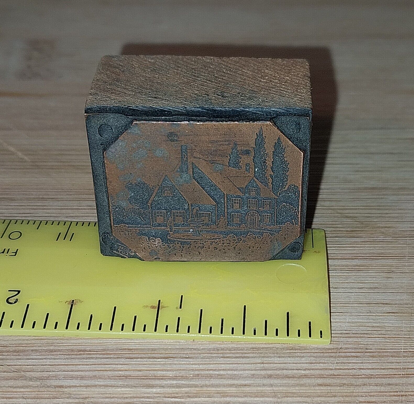 Vintage Copper & Wood Letterpress Printing Block - House