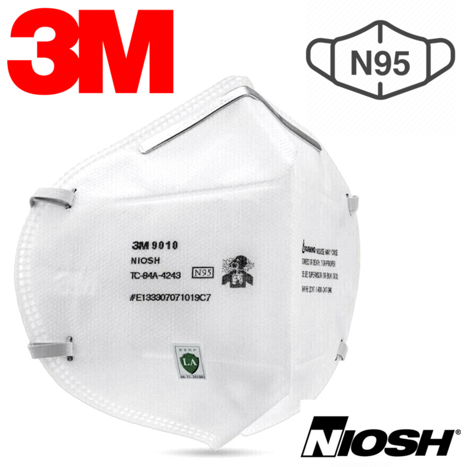 3M 9010 N95 NIOSH Protective Disposable Face Mask CDC Approved Respirator 10 pak