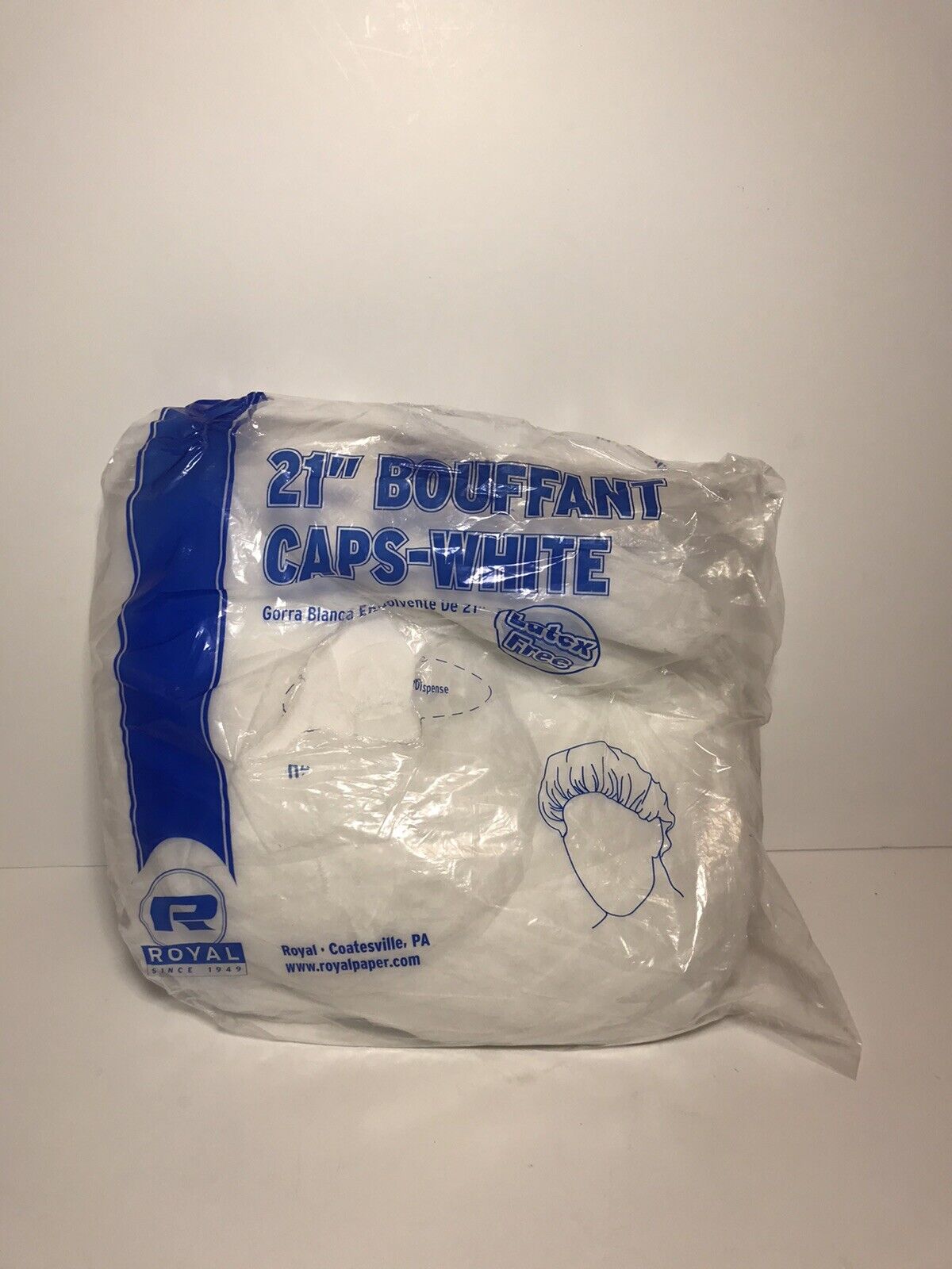 Royal 21” Bouffant Caps-White Latex Free 100 Count