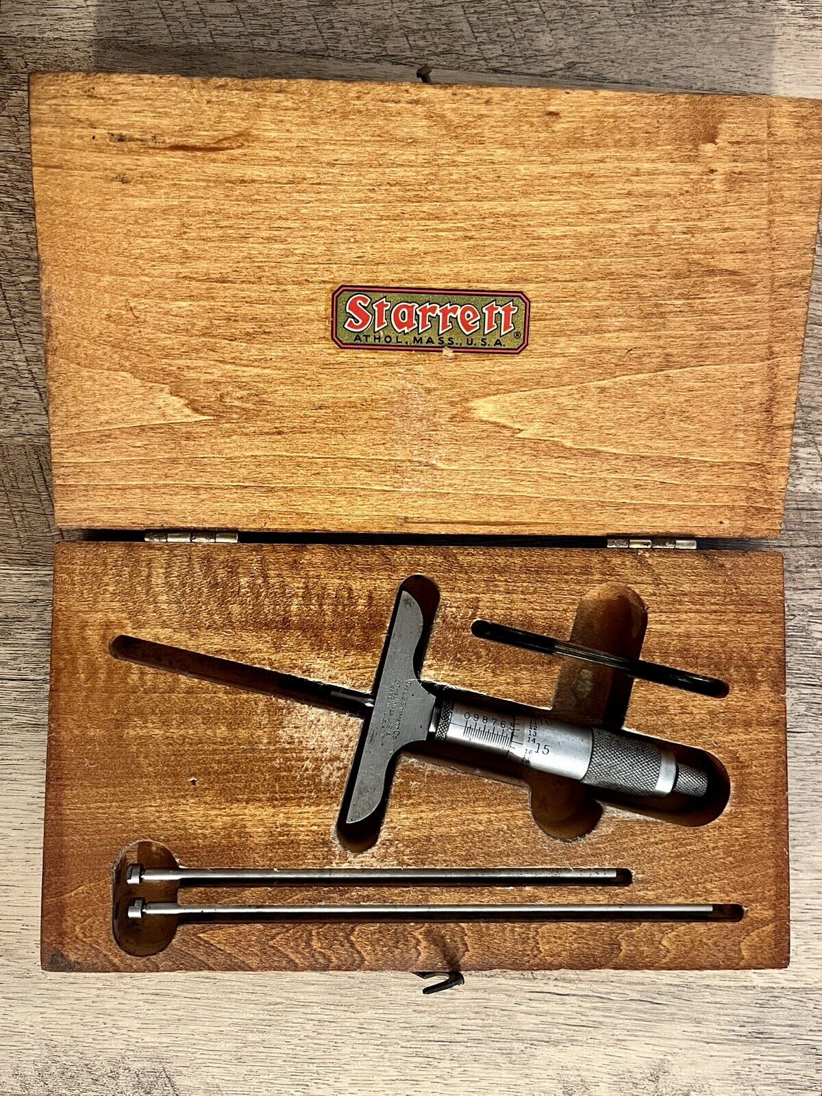 Vintage Starrett No. 449 Blade Depth Micrometer Rotating  Ratchet Tool & Case.