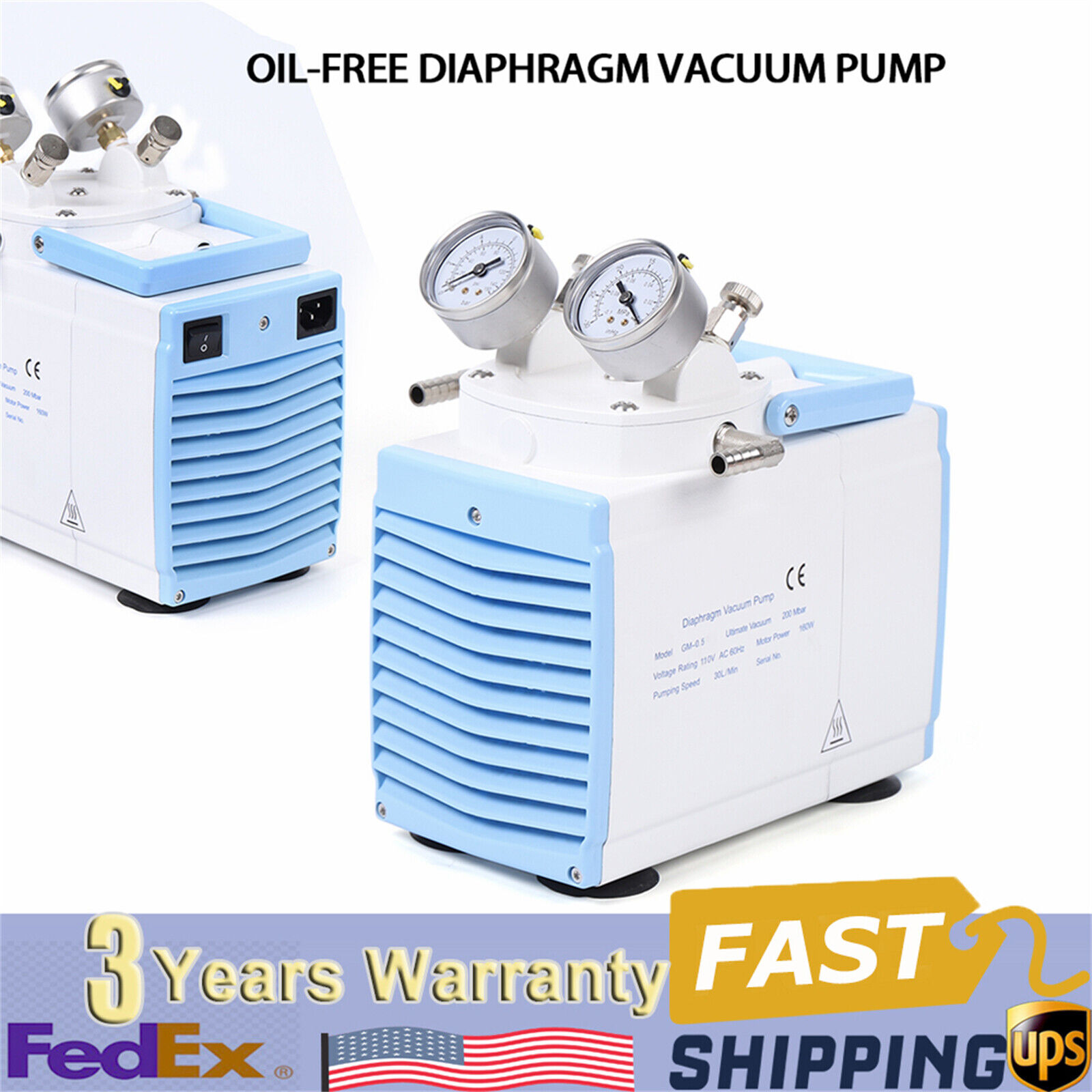 0.5A Oil Free Diaphragm Vacuum Pump For Vacuum Filtration Lab Tool 30L/min