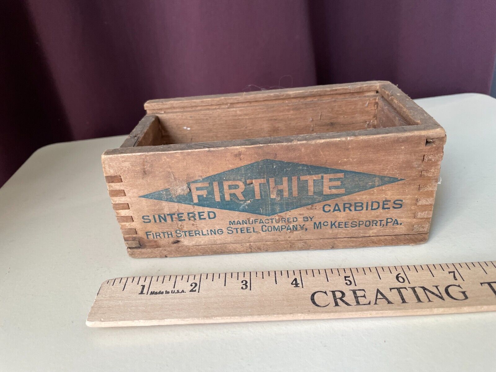 Vintage Firthite Wooden Lathe Bit Box Sintered Carbides Advertising Valenite