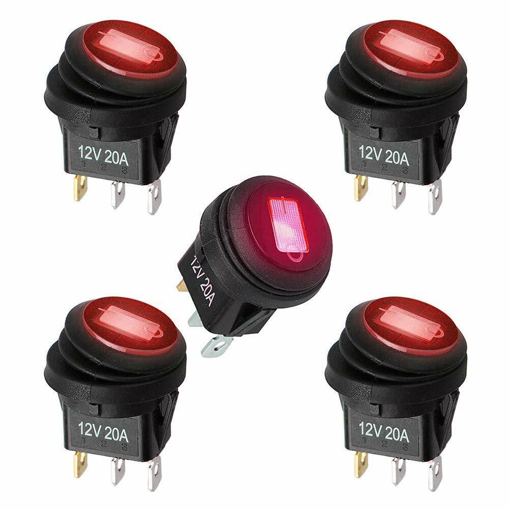 5/20PCS ROCKER SWITCHES 12V ROUND TOGGLE ON OFF 20A CAR SNAP IN SWITCH LED US