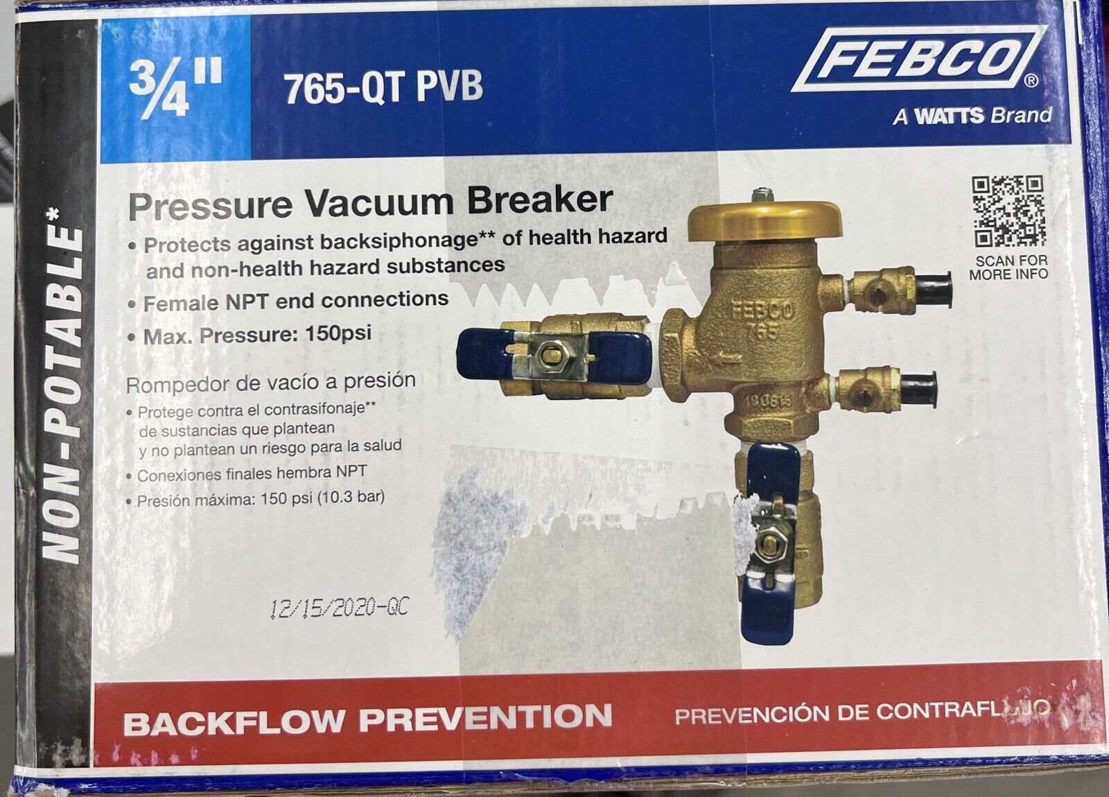 Febco Series 765 3/4 in. Bronze NPT Pressure Vacuum Breaker