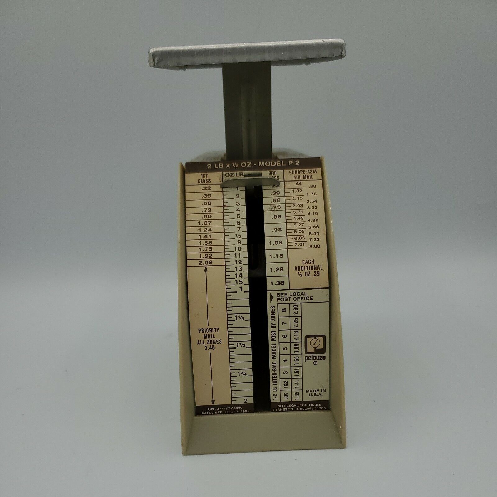 VTG 1985 Pelouze Parcel 2lbs. Scale Model P-2 Dated Mail Scale Weigh