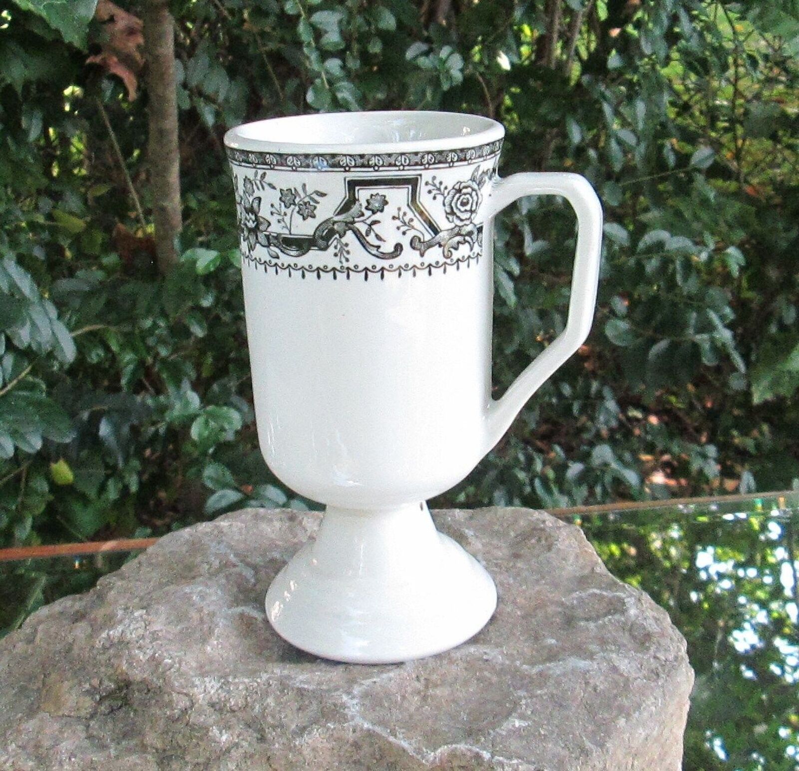 Vintage Mayer China Restaurant Ware  Black Oriental Pattern Pedestal Coffee Cup