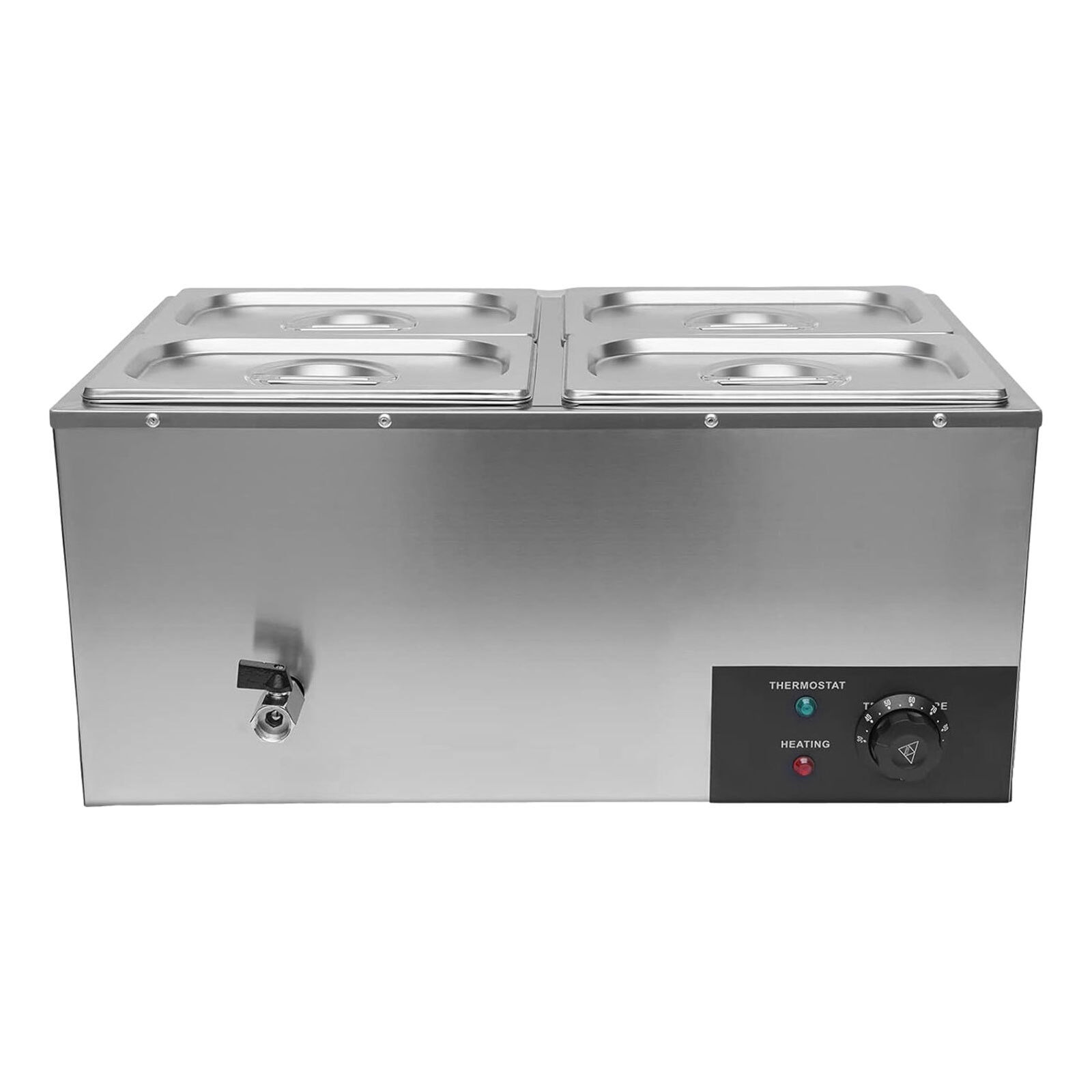 Electric Food Warmers 4-Pan Buffet Server with Lid and Tap 110V Stainless Steel