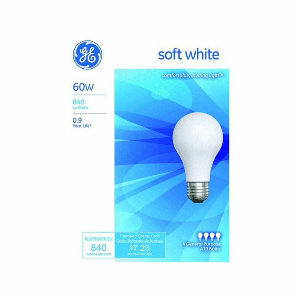 New GE Bulb, Soft White 60 Watts, 4 bulbs per Pack