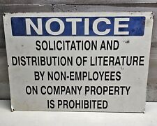 Vintage METAL NOTICE SIGN Solicitation Distribution Prohibited Old Mill Sign  picture