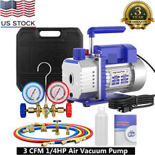 3 CFM 1/4HP Air Vacuum Pump HVAC Manifold Gauge Set AC A/C Refrigeration Kit US picture