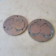 Vintage Hubbell 2-Gang Round Floor Box Covers Brass D-70240 Outlet Salvage Part picture