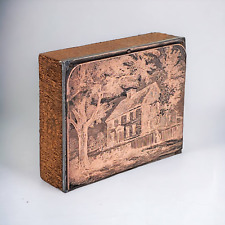 VINTAGE Rare Printing Block Press Stamp Wood With Copper Face Boston Front House picture
