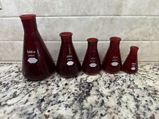 Vintage Kimax Ruby Red Glass 5 Beaker Set 500ml 250ml 125ml 125ml 50ml picture