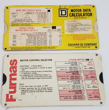 2 Vintage Paper Slide Cards Motor Data Calculator & Motor Control Selector 1985 picture