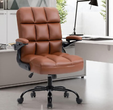 Executive Leather Office Small Desk Chair with Flip Armrest and Wheels Swivel picture