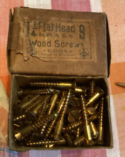 Solid Brass Flat Head Wood Screws 1 1/4” no.9  Vintage Belgium picture