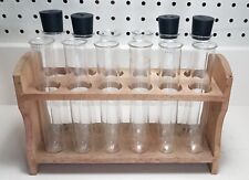 Chemistry Wood Test Tube Stand Holder & Pyrex Test Tubes Vintage Lab Equipment picture